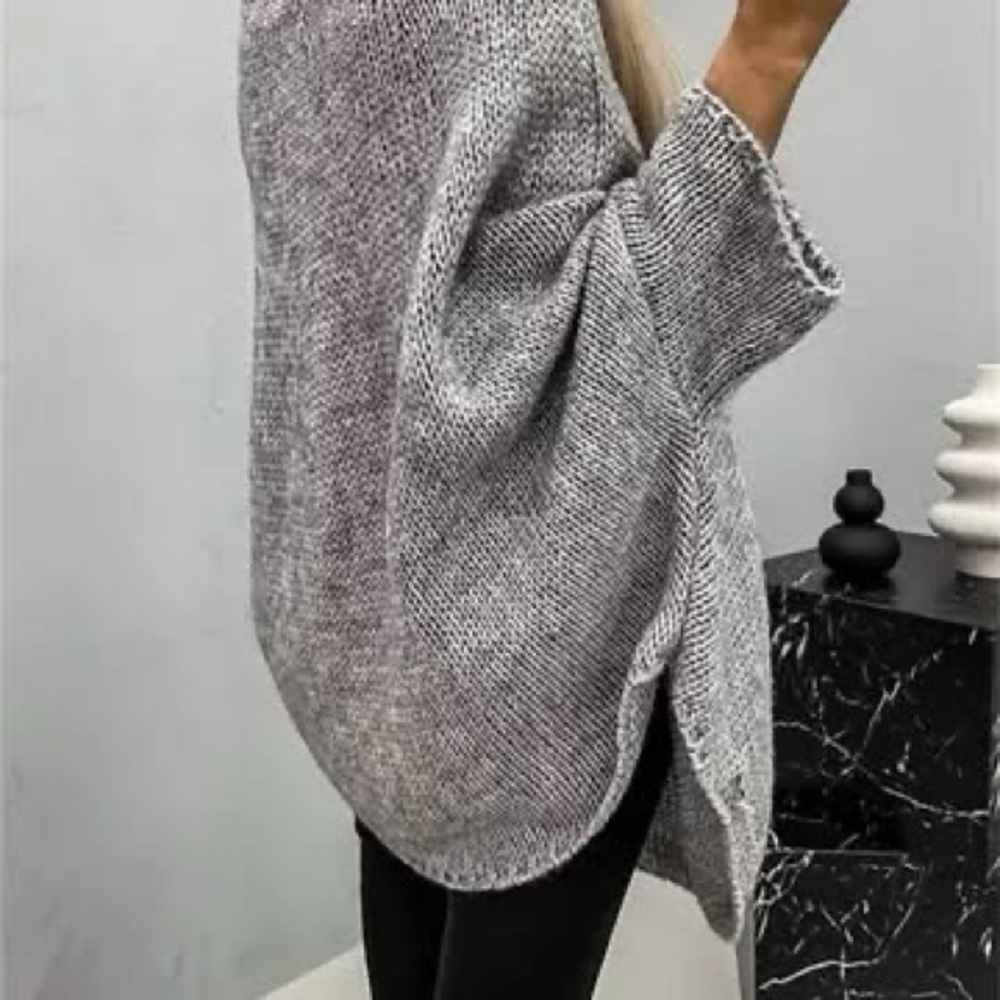 Cozy Gray Women's Oversized Cape Sweater - Picture 2 of 5